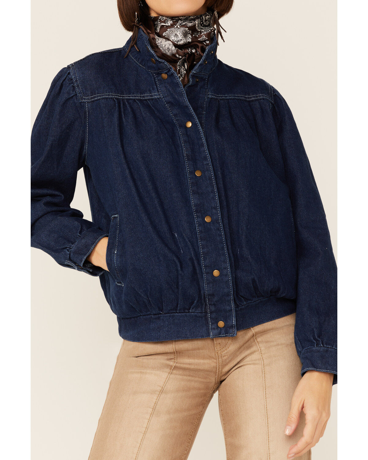 Molly Bracken Women's Track Pleated Snap-Front Denim Jacket