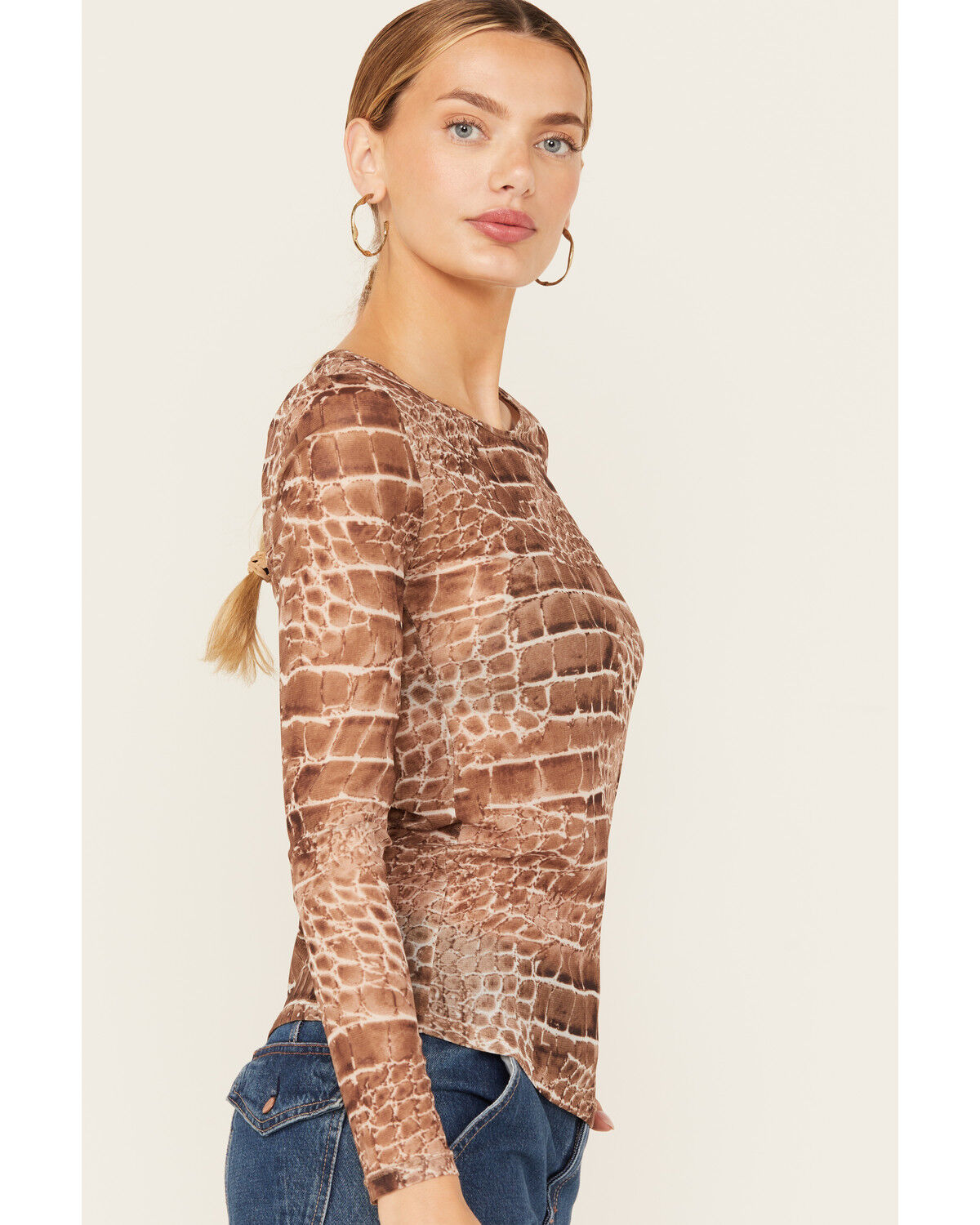 Vocal Women's Snake Print Long Sleeve Mesh Top