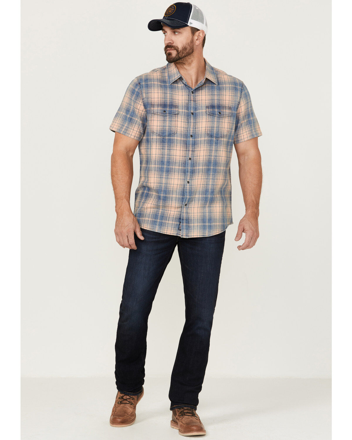 Flag & Anthem Men's Desert Son Griffin Vintage Large Plaid Short Sleeve Snap Western Shirt