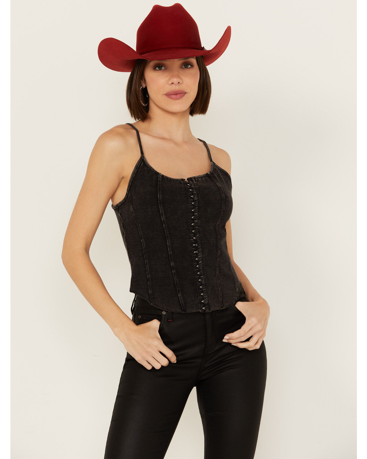 Rock & Roll Denim Women's Sleeveless Ribbed Corset Tank