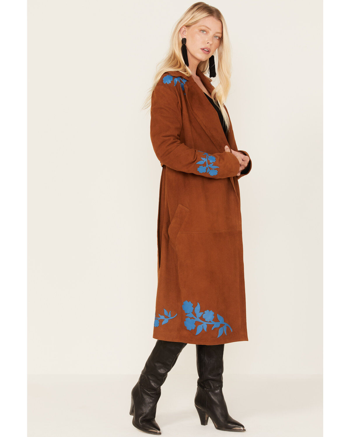 DANCASSAB Women's Floral Embroidered Suede Barbara Coat