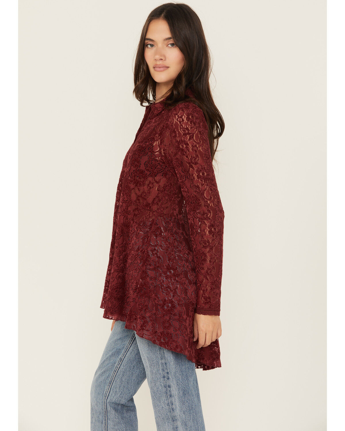 Beyond The Radar Women's Velvet Lace Long Sleeve Tunic
