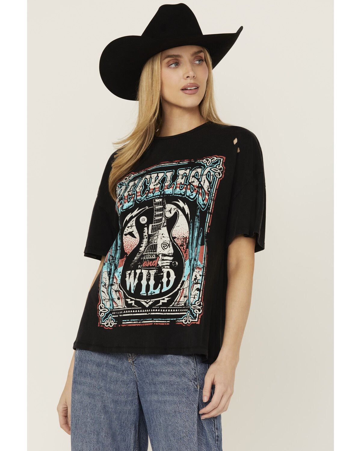 Rock & Roll Denim Women's Reckless and Wild Guitar Short Sleeve Graphic Tee