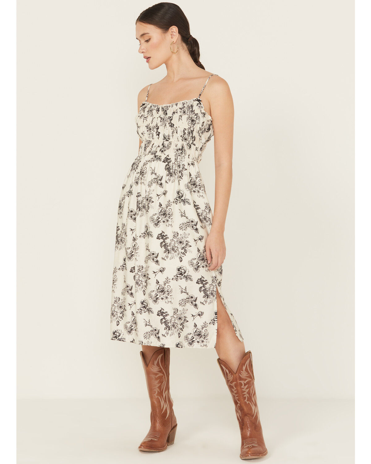 Wild Moss Women's Floral Print Smocked Midi Dress