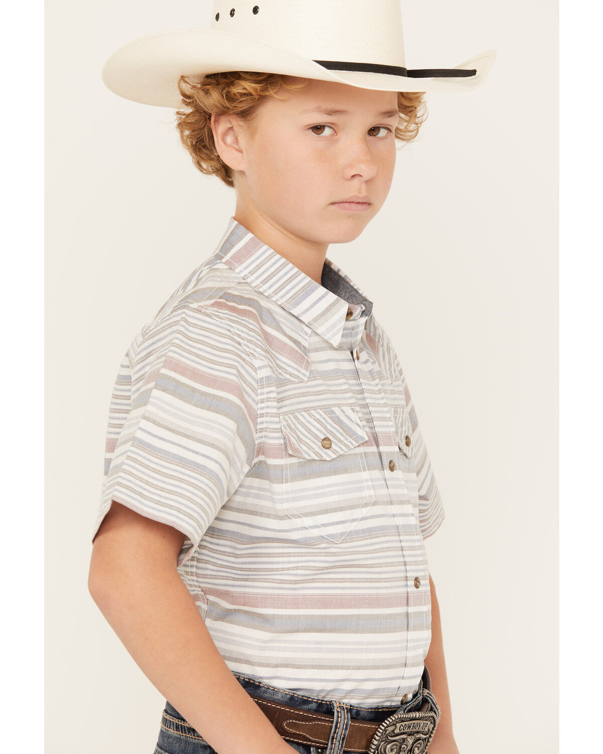Cody James Boys' Striped Short Sleeve Snap Western Shirt