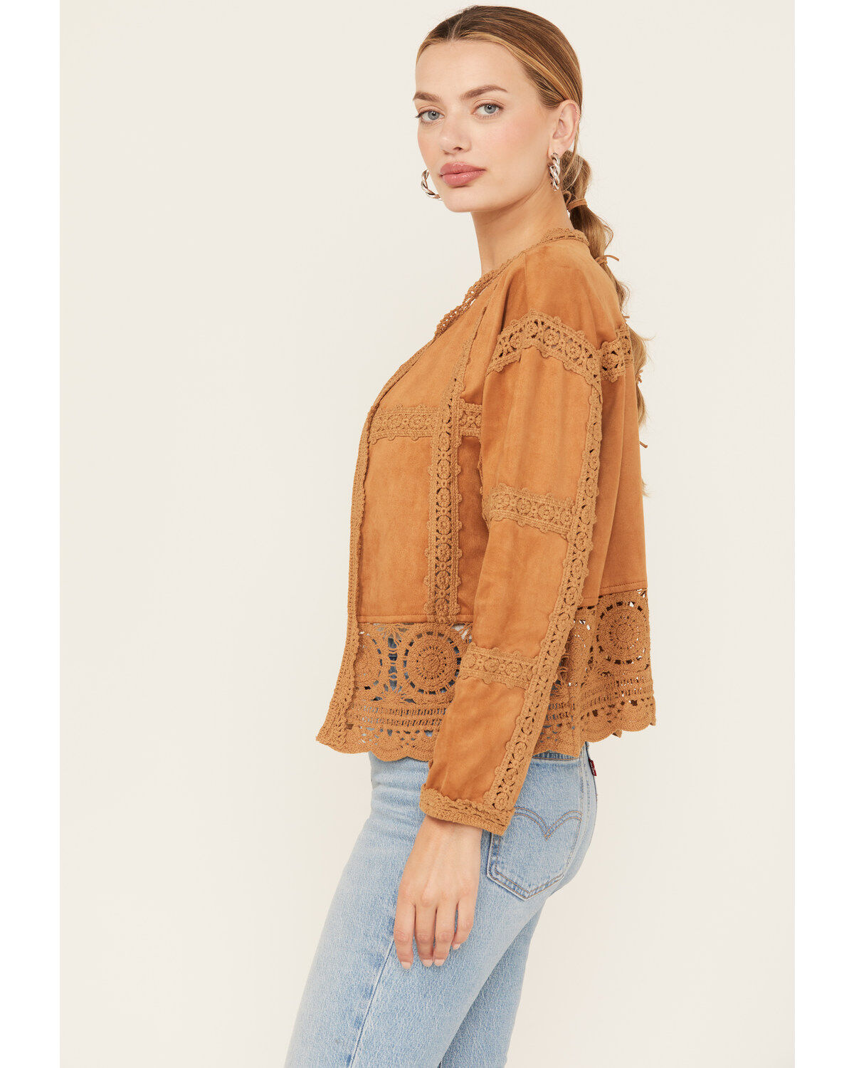 Miss Me Women's Crochet Faux Suede Jacket