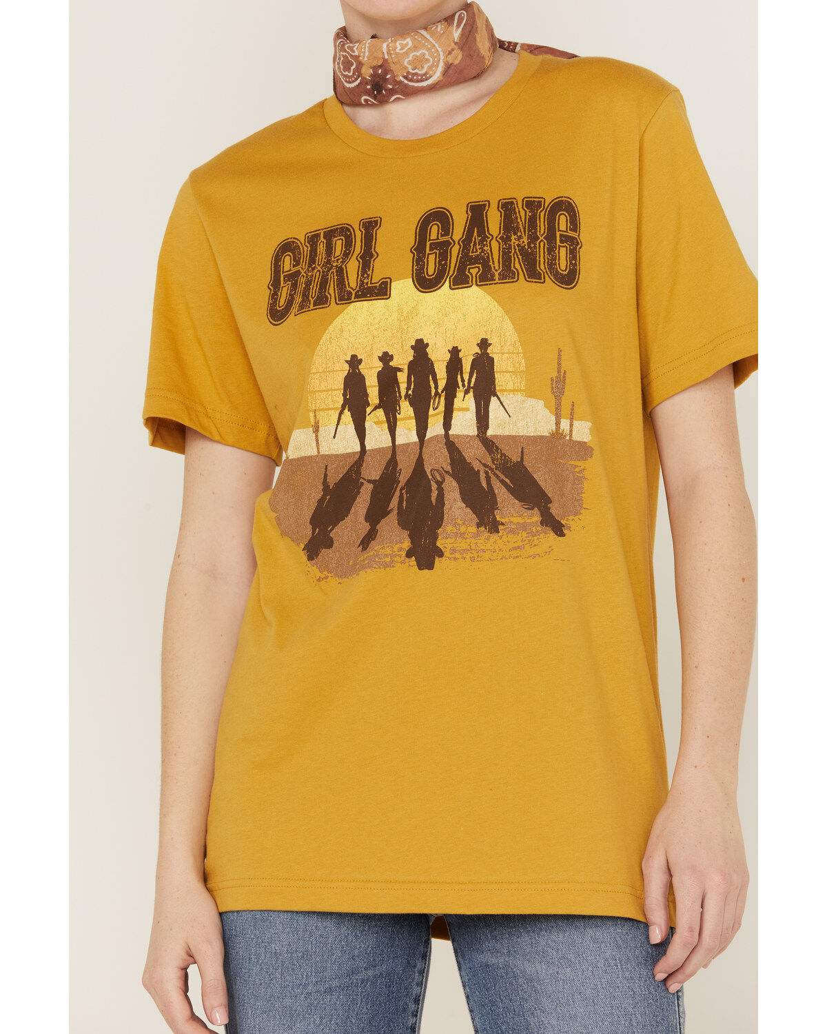 Goodie Two Sleeves Women's Girl Gang Sunset Mustard Tee