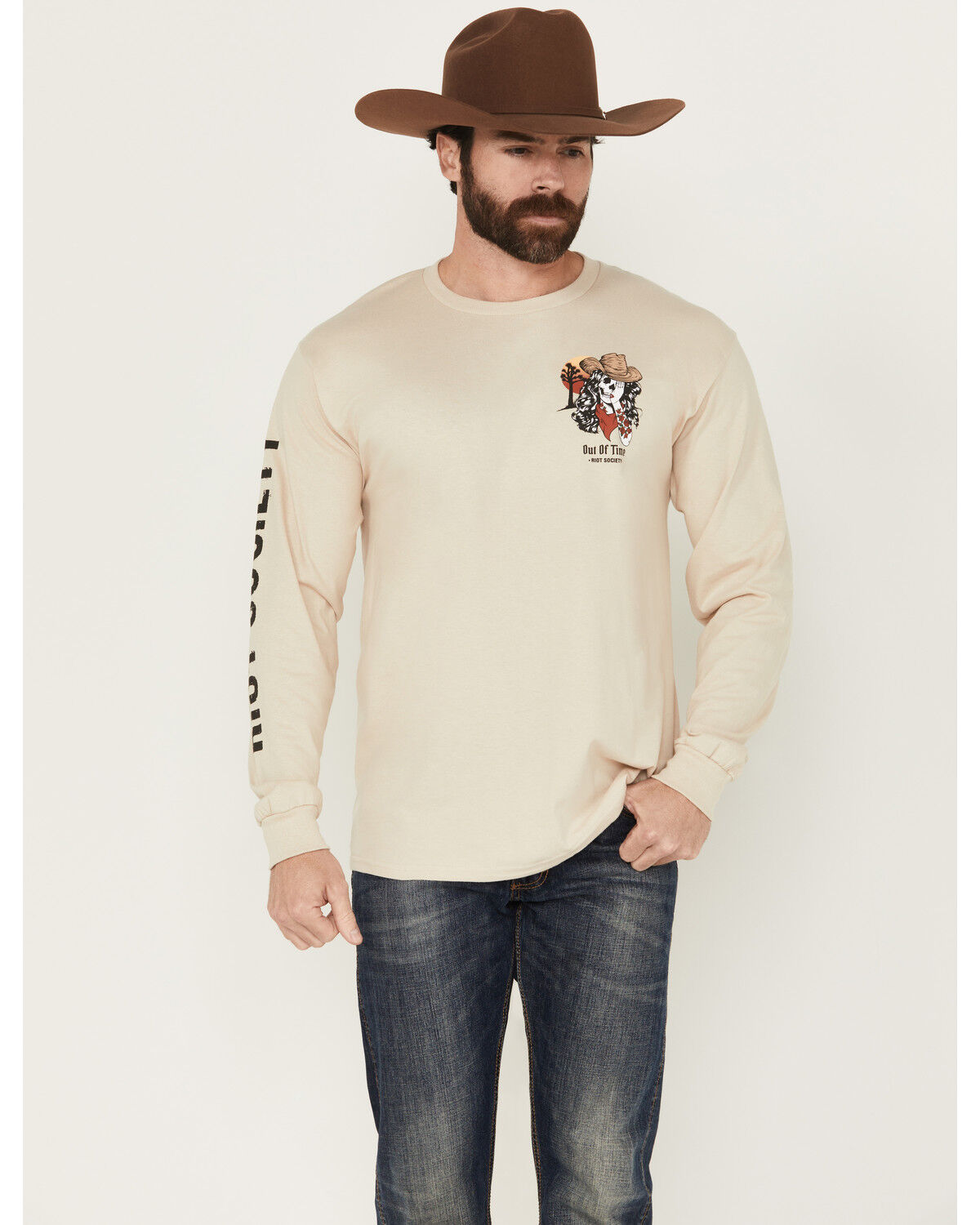 Riot Society Men's Out Of Time Cowgirl Long Sleeve Graphic T-Shirt