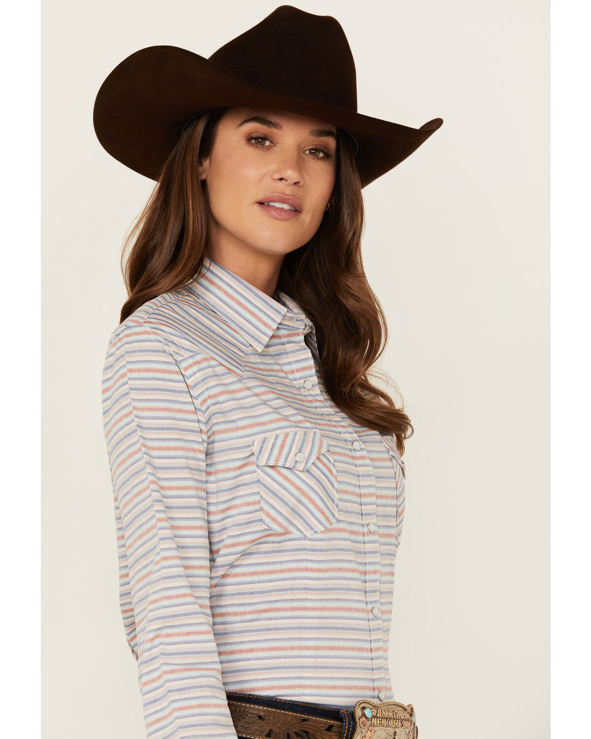 Rough Stock by Panhandle Women's Striped Long Sleeve Pearl Snap Western Shirt