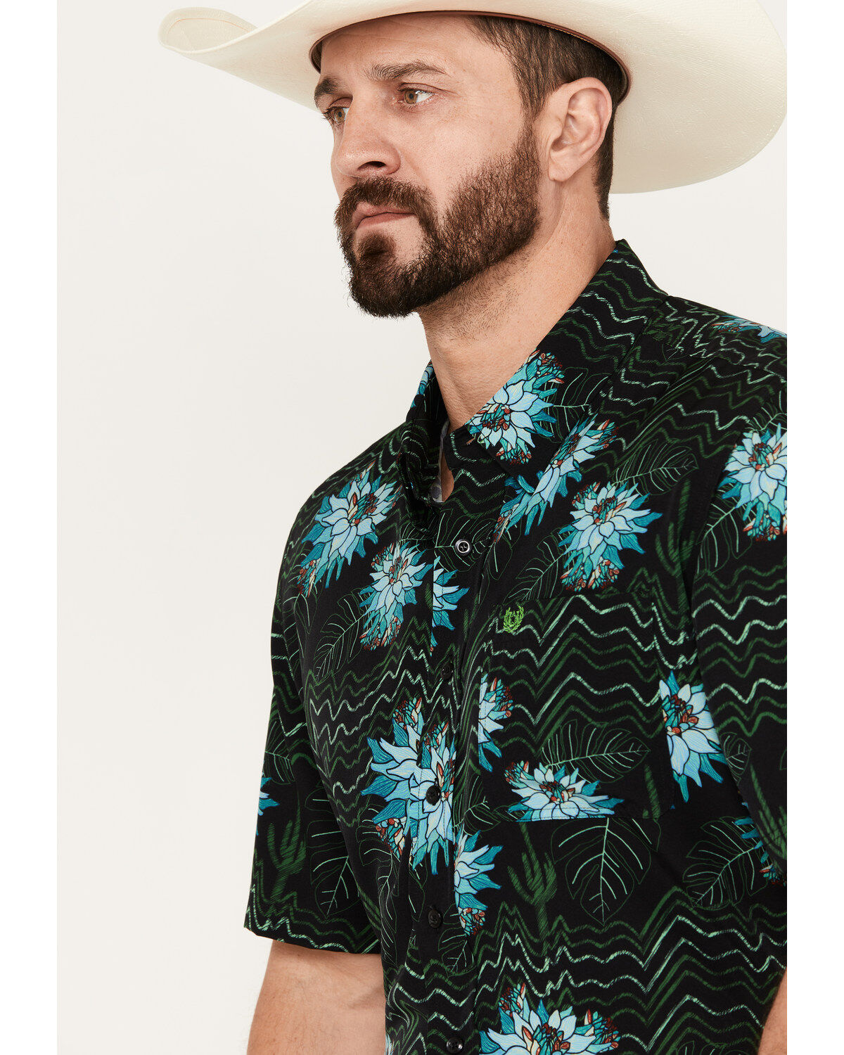 Panhandle Men's Tropical Print Short Sleeve Snap Stretch Western Shirt