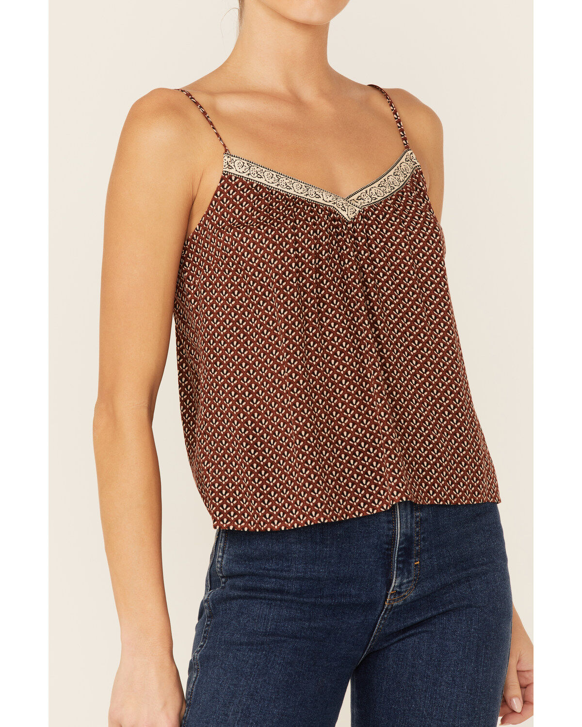 Patrons of Peace Women's Tawny Tile Print Neck Line Cami