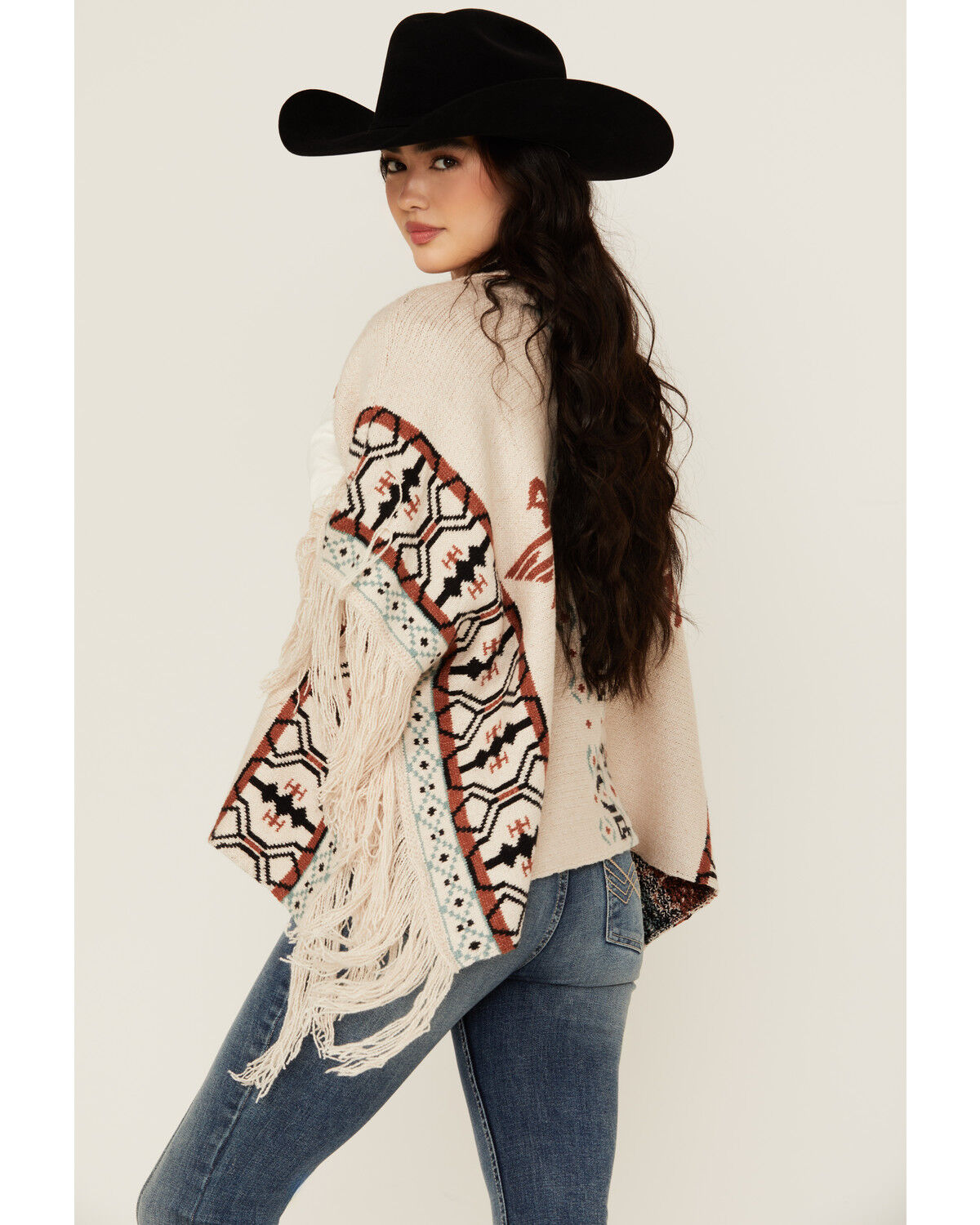 Idyllwind Women's Flyaway Southwestern Print Fringe Button-Down Poncho