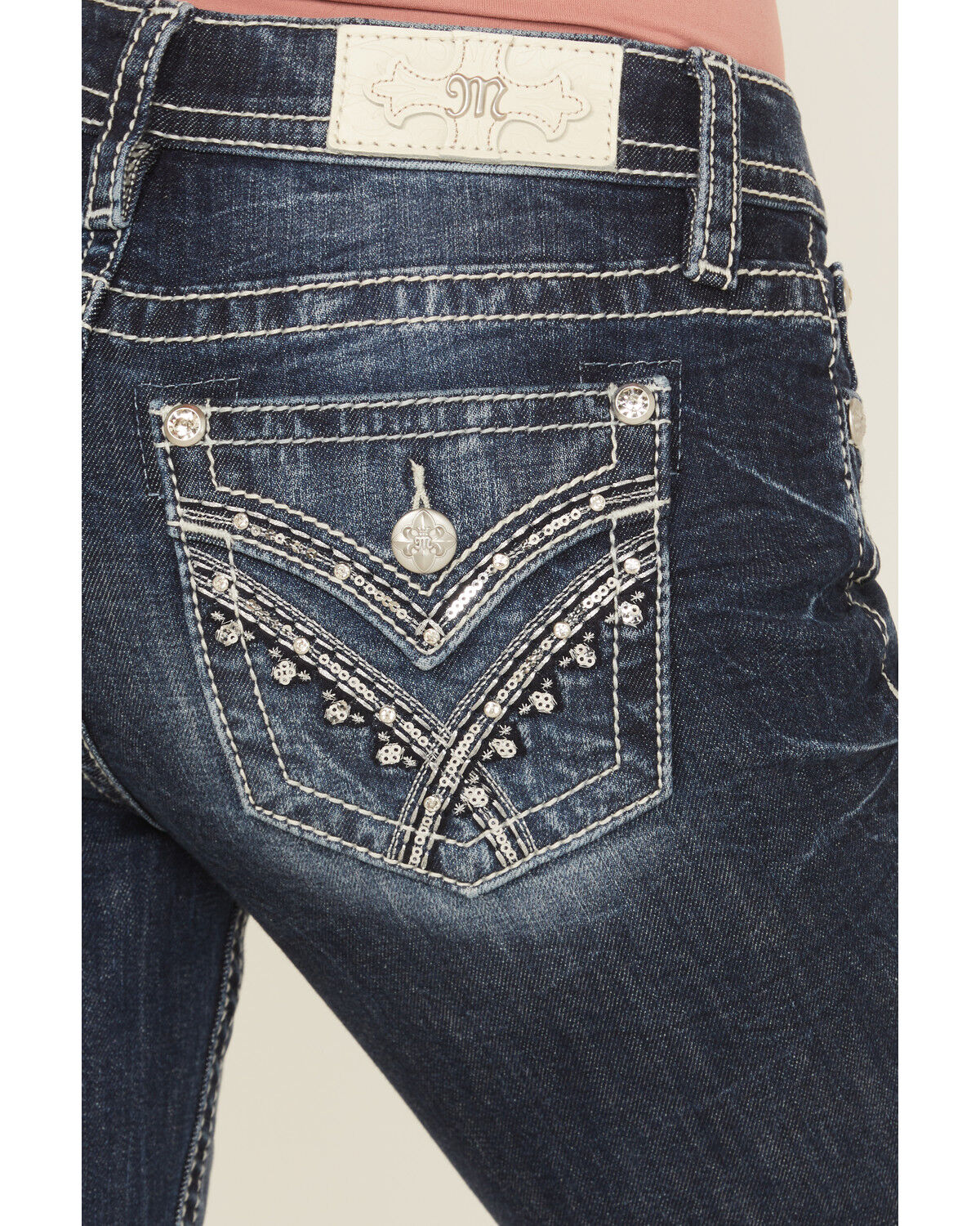Miss Me Women's Dark Wash Mid Rise Bootcut Stretch Denim Jeans