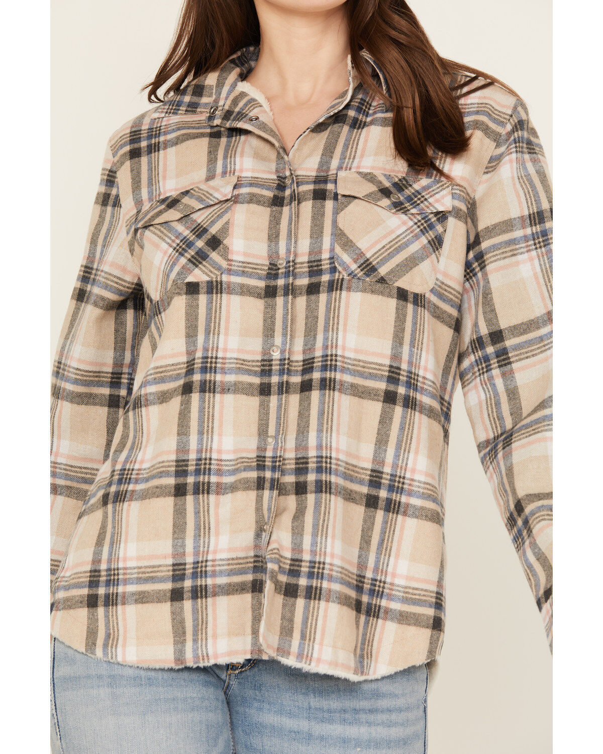 Stillwater Supply Women's Plaid Print Sherpa Lined Shacket
