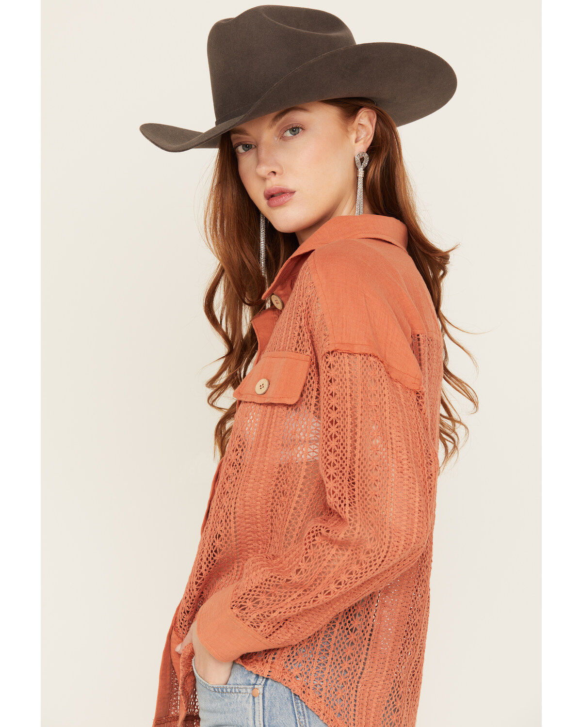 Very J Women's Crochet Button-Down Shirt