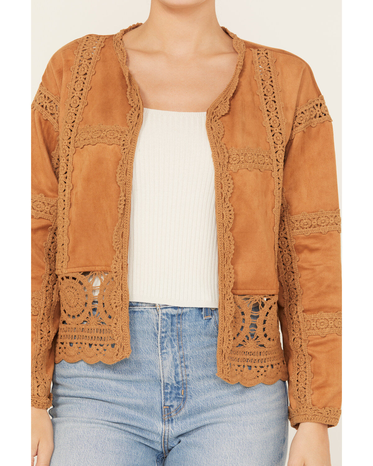 Miss Me Women's Crochet Faux Suede Jacket