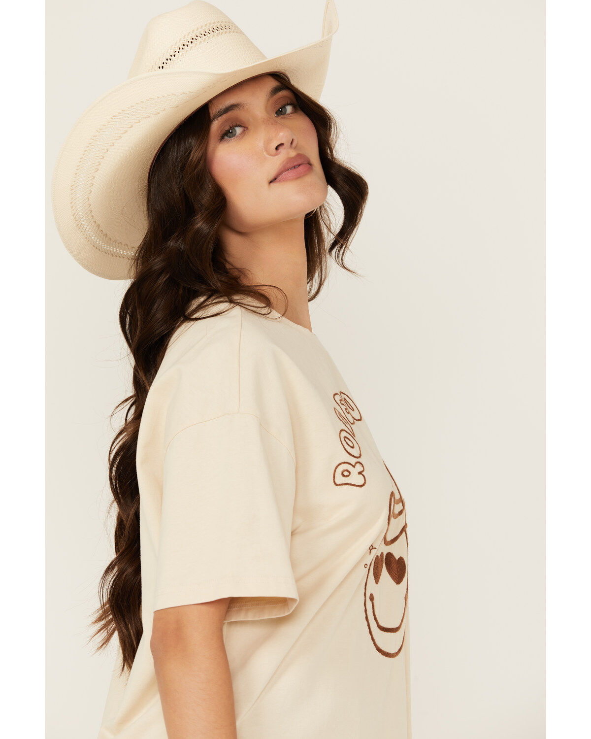 Blue B Women's Embroidered Smiley Rodeo Short Sleeve Graphic Tee