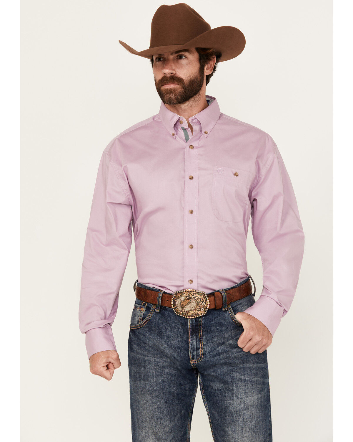 George Strait by Wrangler Men's Solid Long Sleeve Button-Down Stretch Western Shirt