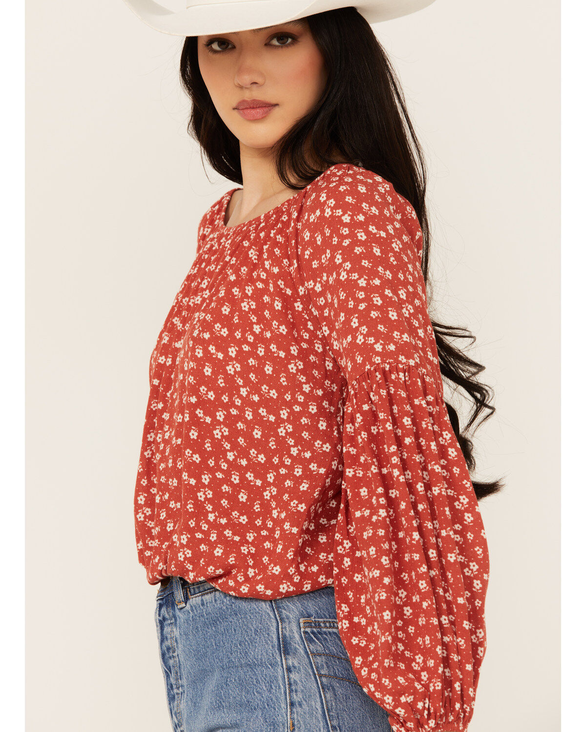 Wild Moss Women's Ditzy Floral Print Long Sleeve Shirt