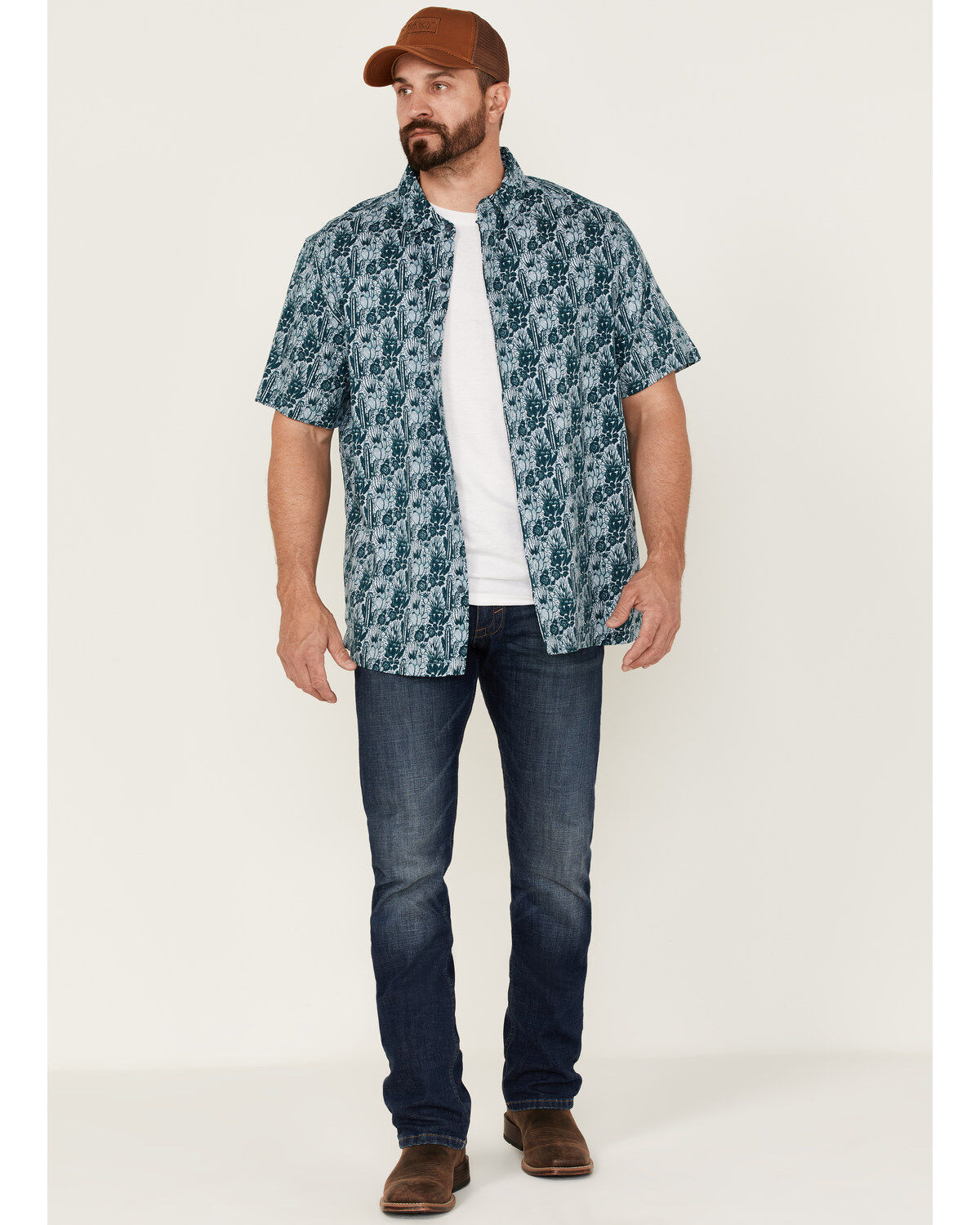 Gibson Men's Saguro Floral Print Short Sleeve Button Down Western Shirt