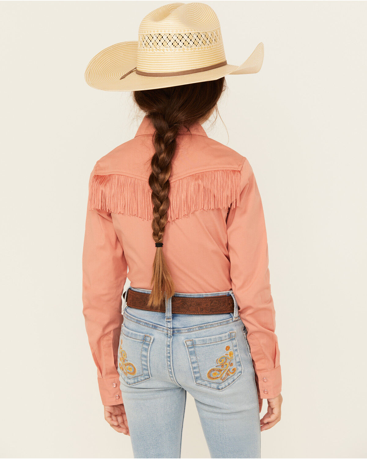 Shyanne Girls' Western Embroidered Fringe Long Sleeve Snap Stretch Western Shirt