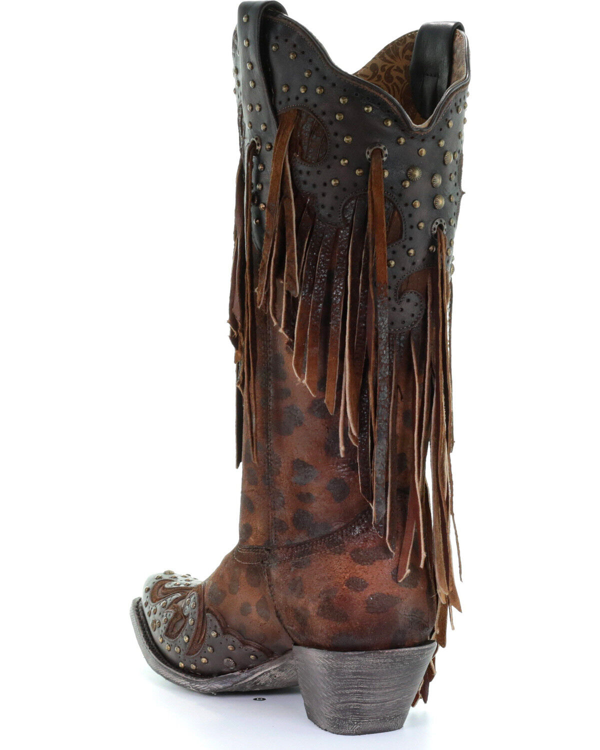Corral Women's Leopard Stud & Fringe Western Boots - Snip Toe