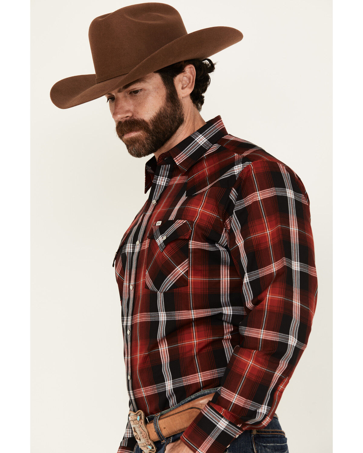 Ely Walker Men's Plaid Print Long Sleeve Snap Stretch Western Shirt