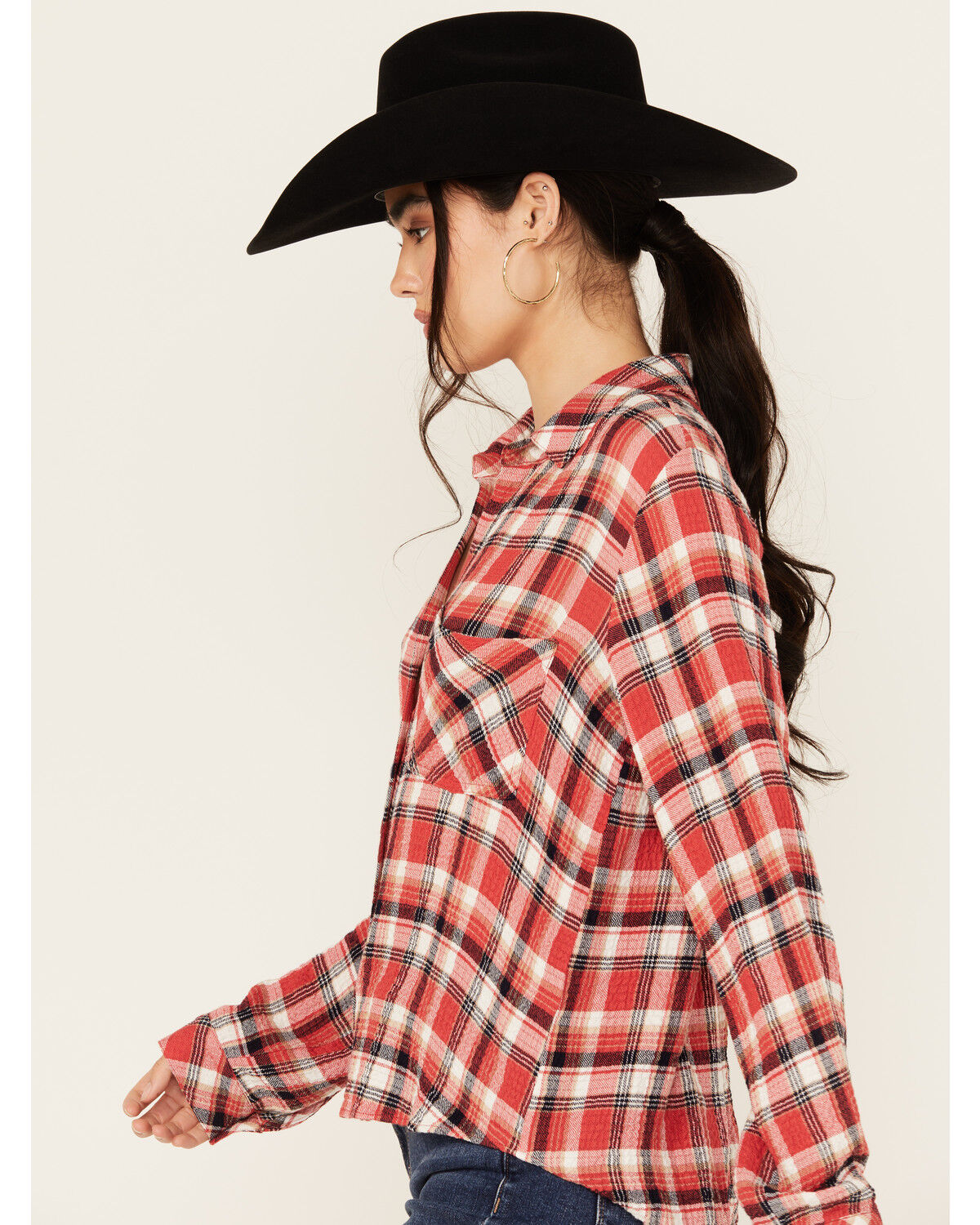 Beyond The Radar Women's Plaid Print Long Sleeve Button-Down Western Shirt