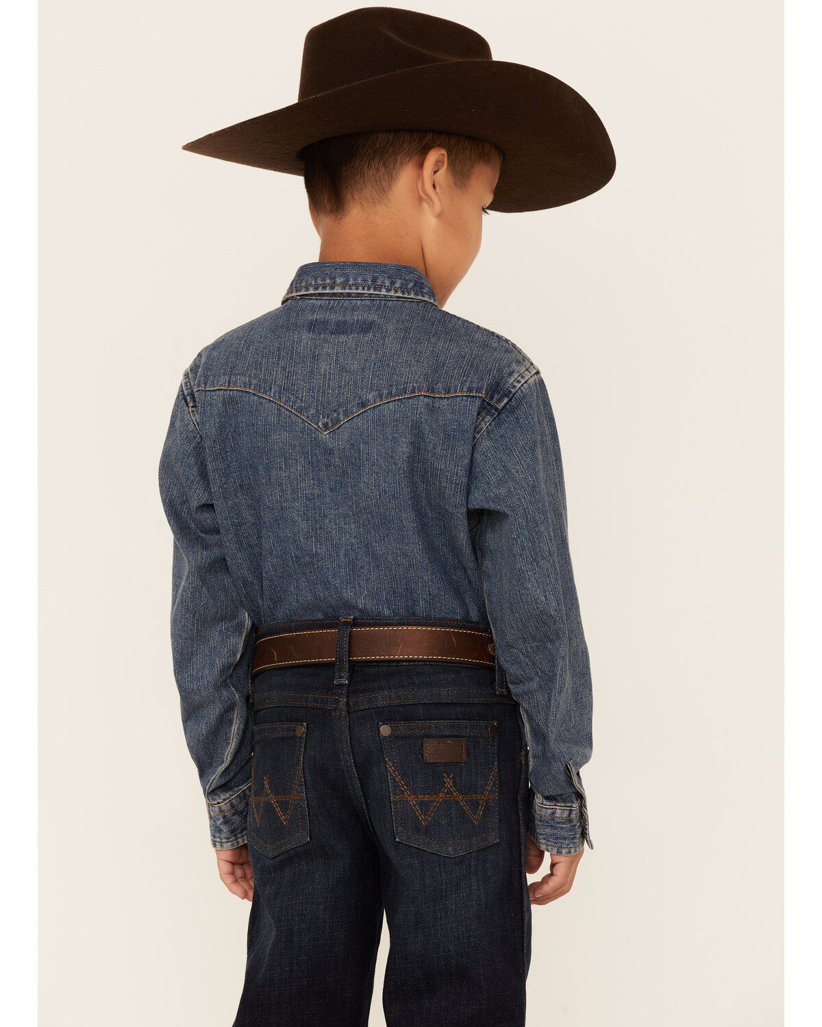 Stetson Boys' Medium Wash Denim Long Sleeve Snap Western Shirt