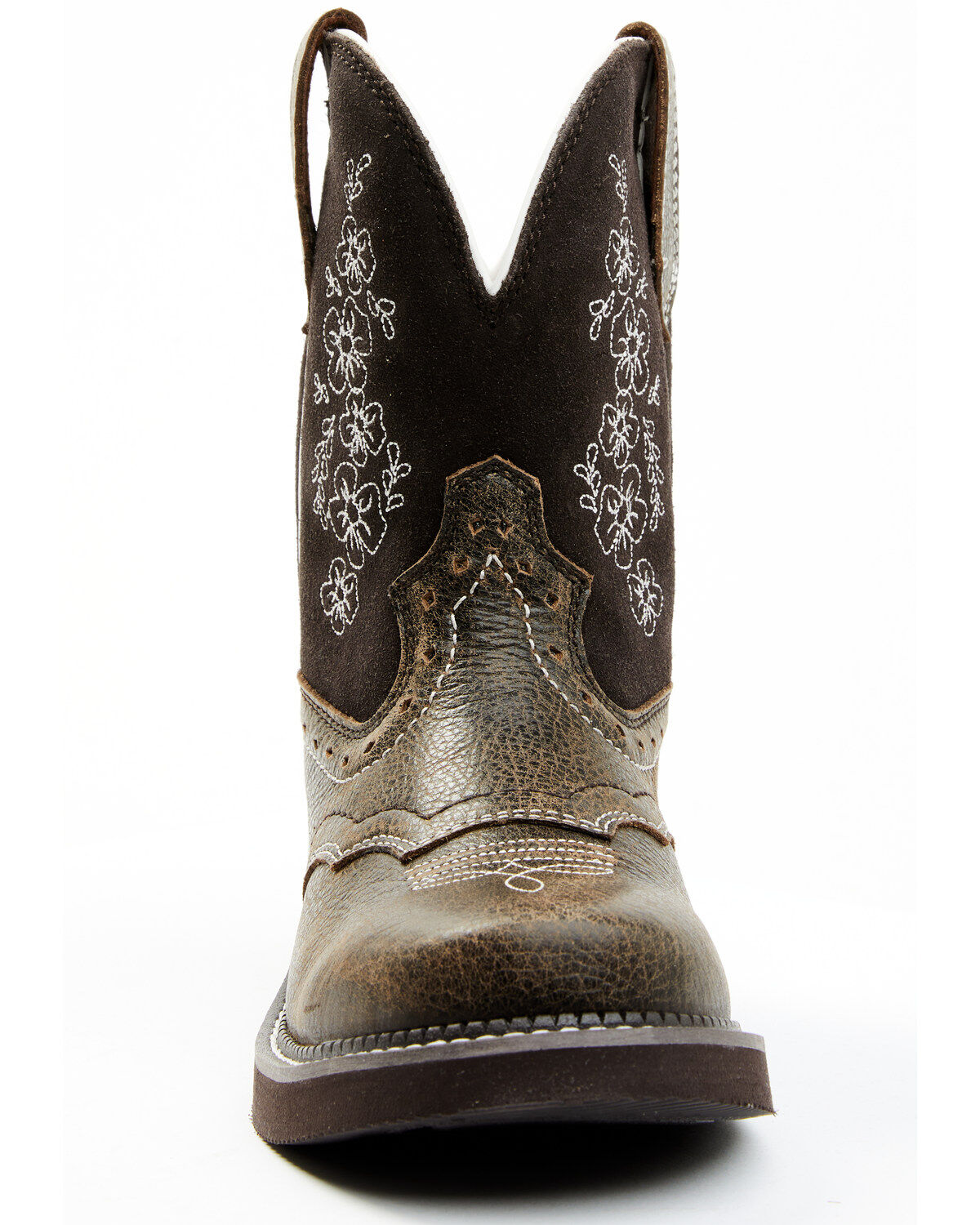 Shyanne Women's Adalia Floral Stitched Shaft Leather Western Boots - Wide Round Toe