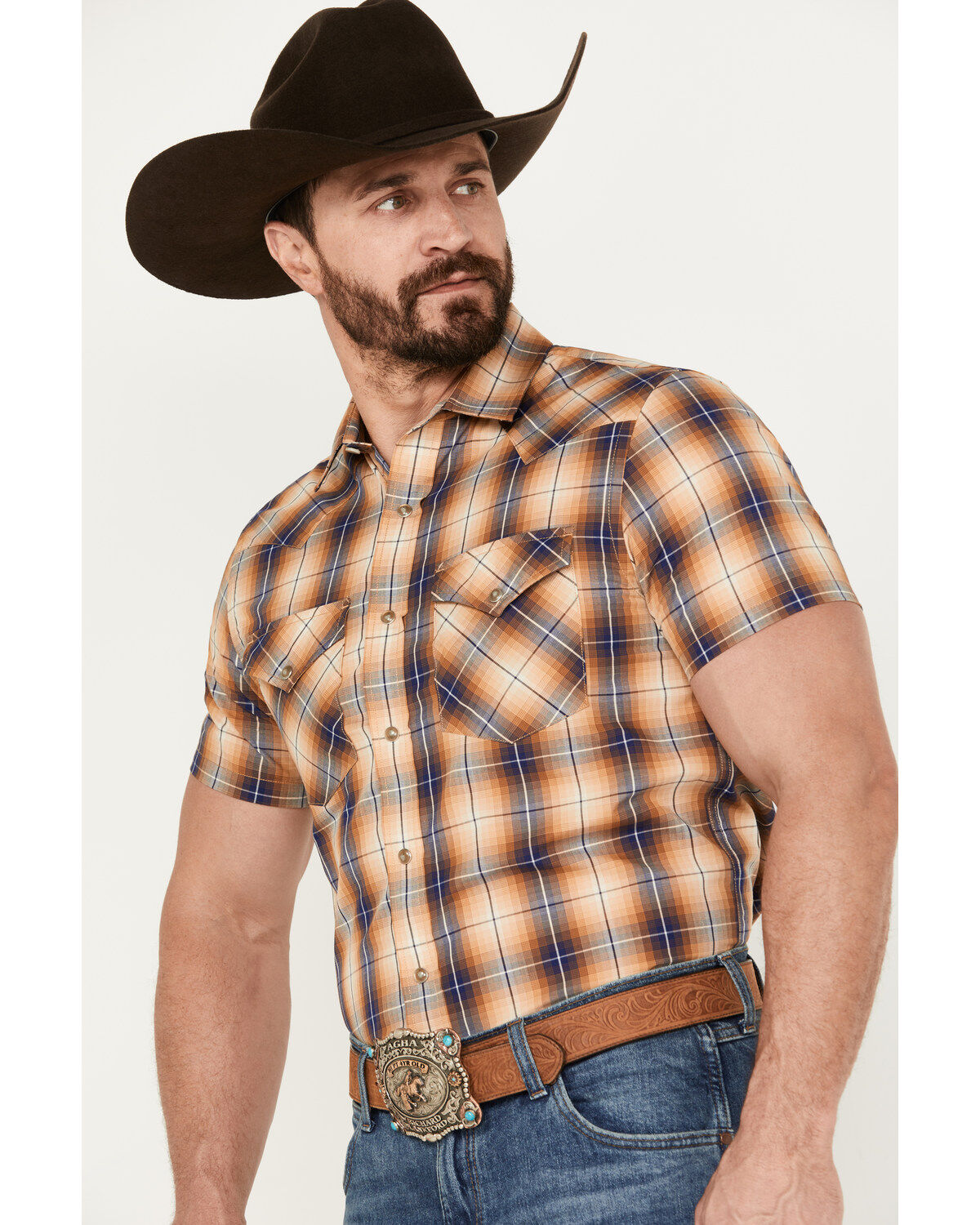 Pendleton Men's Frontier Plaid Print Short Sleeve Western Snap Shirt