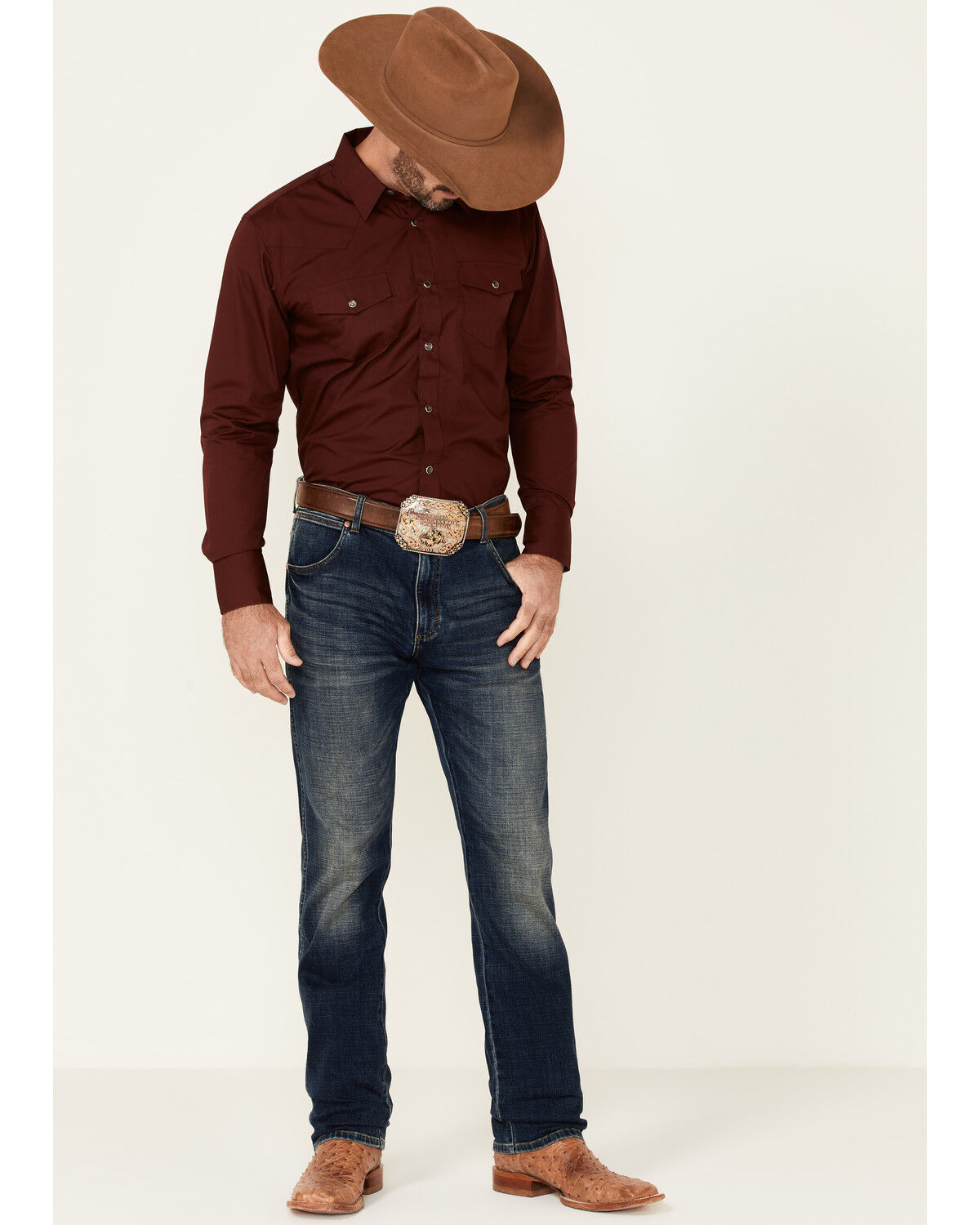 Gibson Men's Basic Solid Long Sleeve Pearl Snap Western Shirt - Big