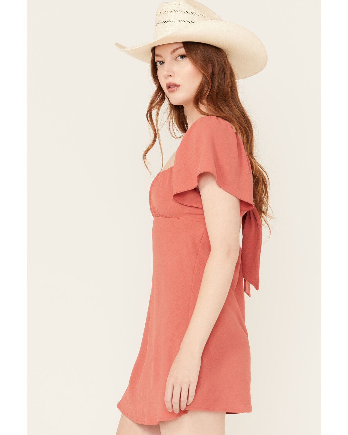 Originality Women's Emma Flutter Sleeve Tie-Back Mini Dress