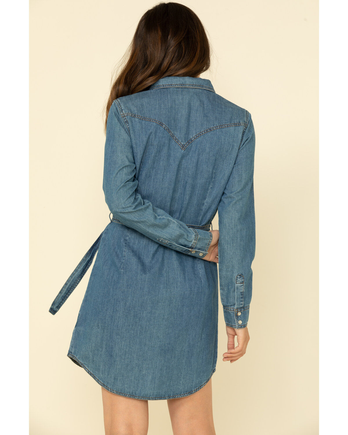 Wrangler Women's Medium Wash Denim Western Shirt Mini Dress