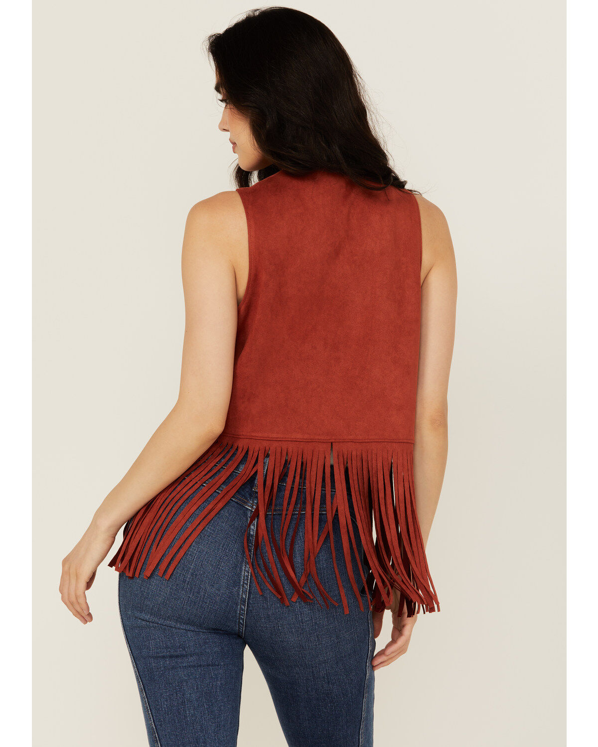 Rock & Roll Denim Women's Faux Suede Studded Fringe Vest