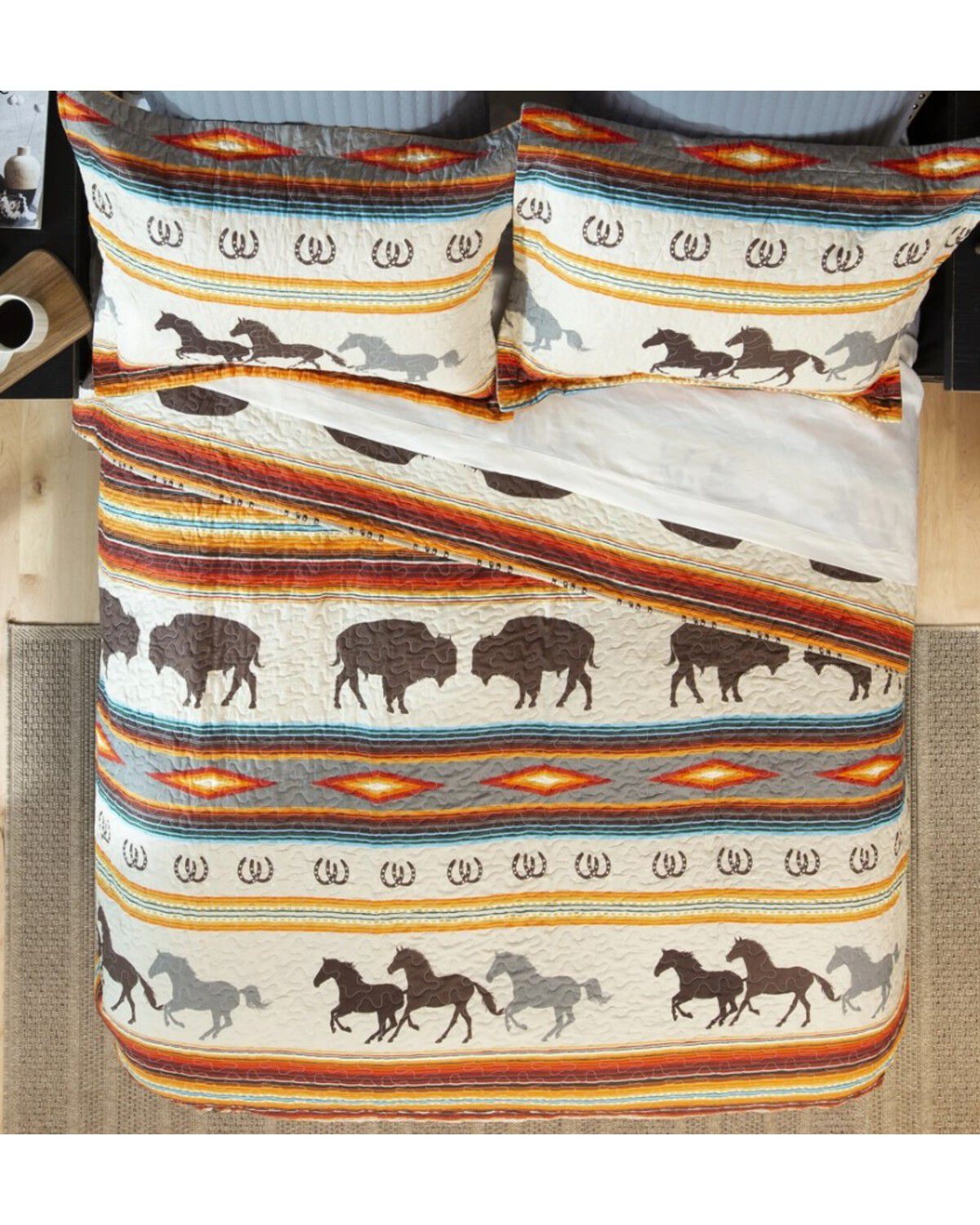 Carsten Home Western Striped Print King Quilt Set - 3 Piece