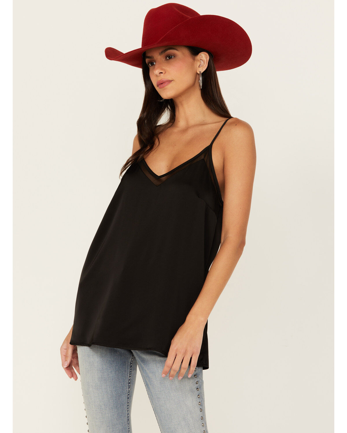 Rock & Roll Denim Women's Mesh Accent Satin Tank