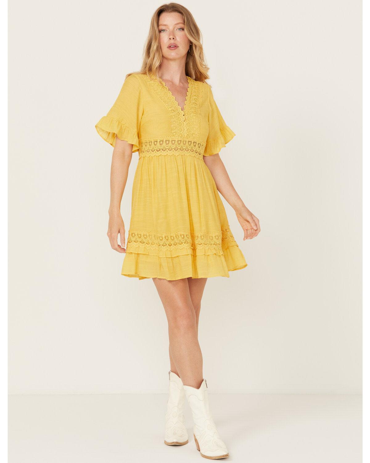 Wishlist Women's Solid Lace Trim Mini Dress