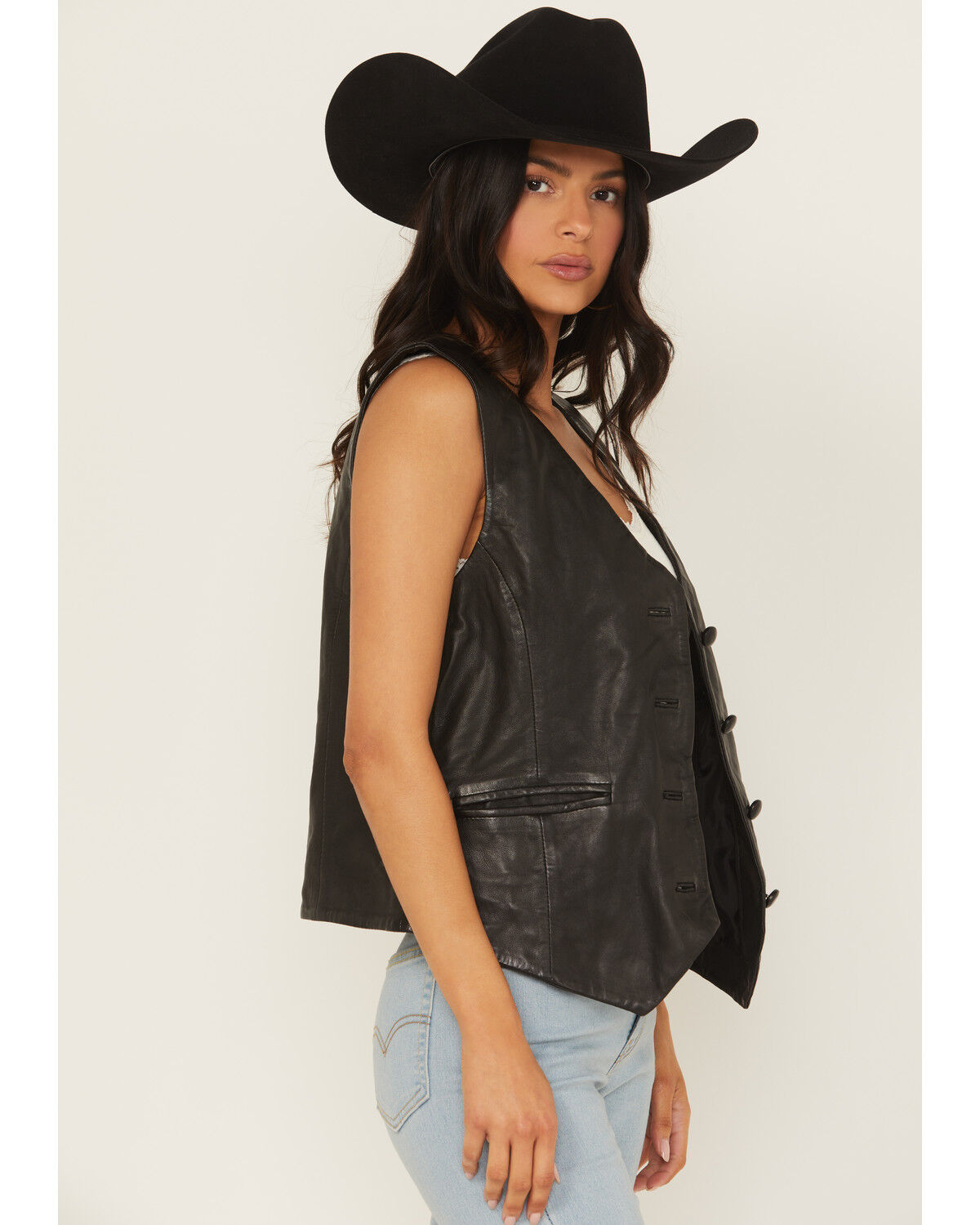 Mauritius Leather Women's Button-Down Leather Vest