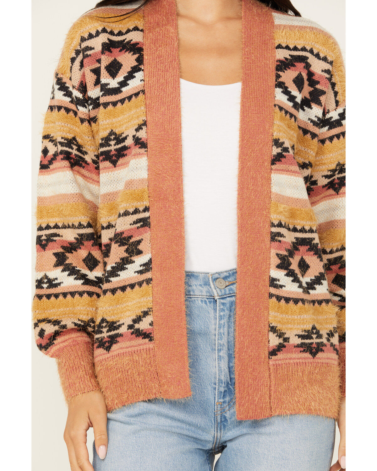 Cruel Girl Women's Southwestern Striped Eyelash Cardigan