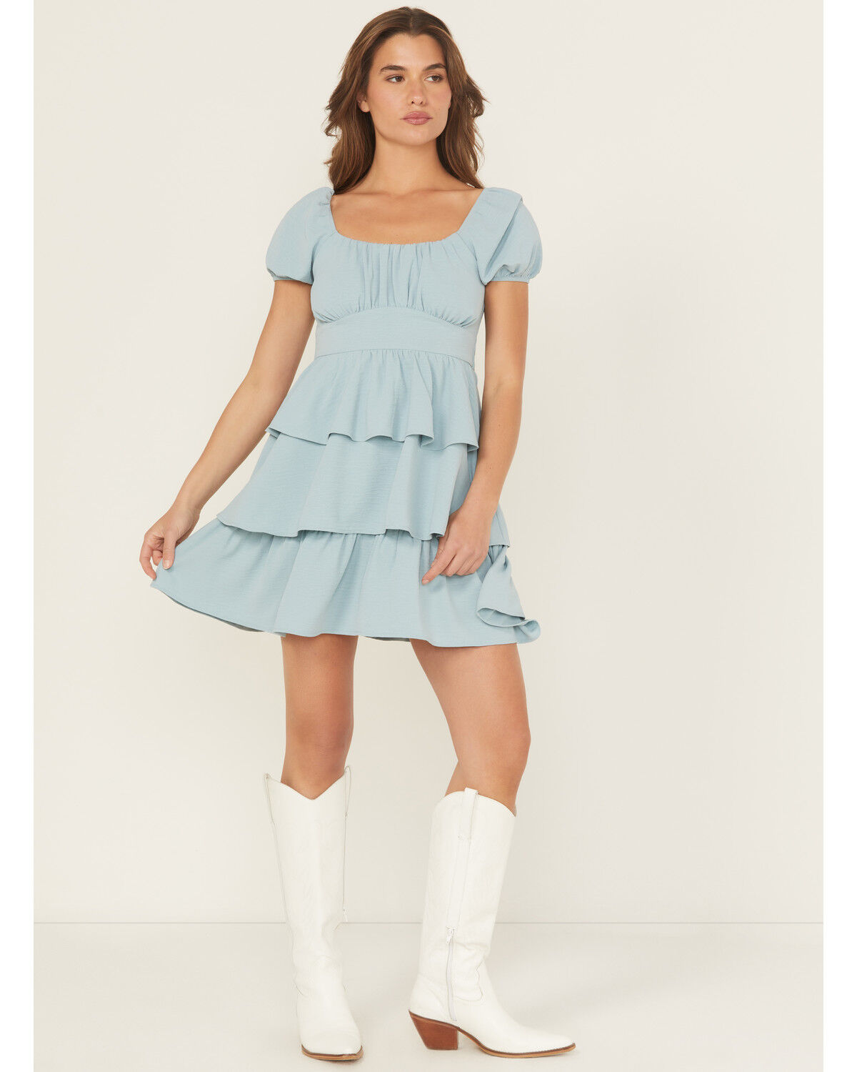 Originality Women's Solid Puff Sleeve Mini Dress