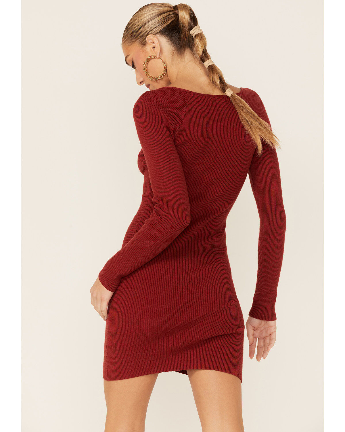 Lush Women's Long Sleeve Drawstring Sweater Mini Dress