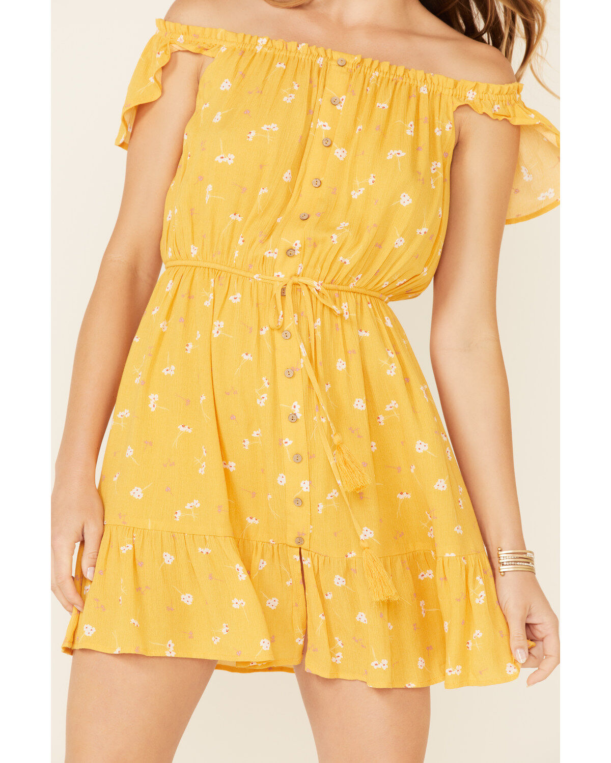 Miss Me Women's Floral Button Front Off-Shoulder Mini Dress