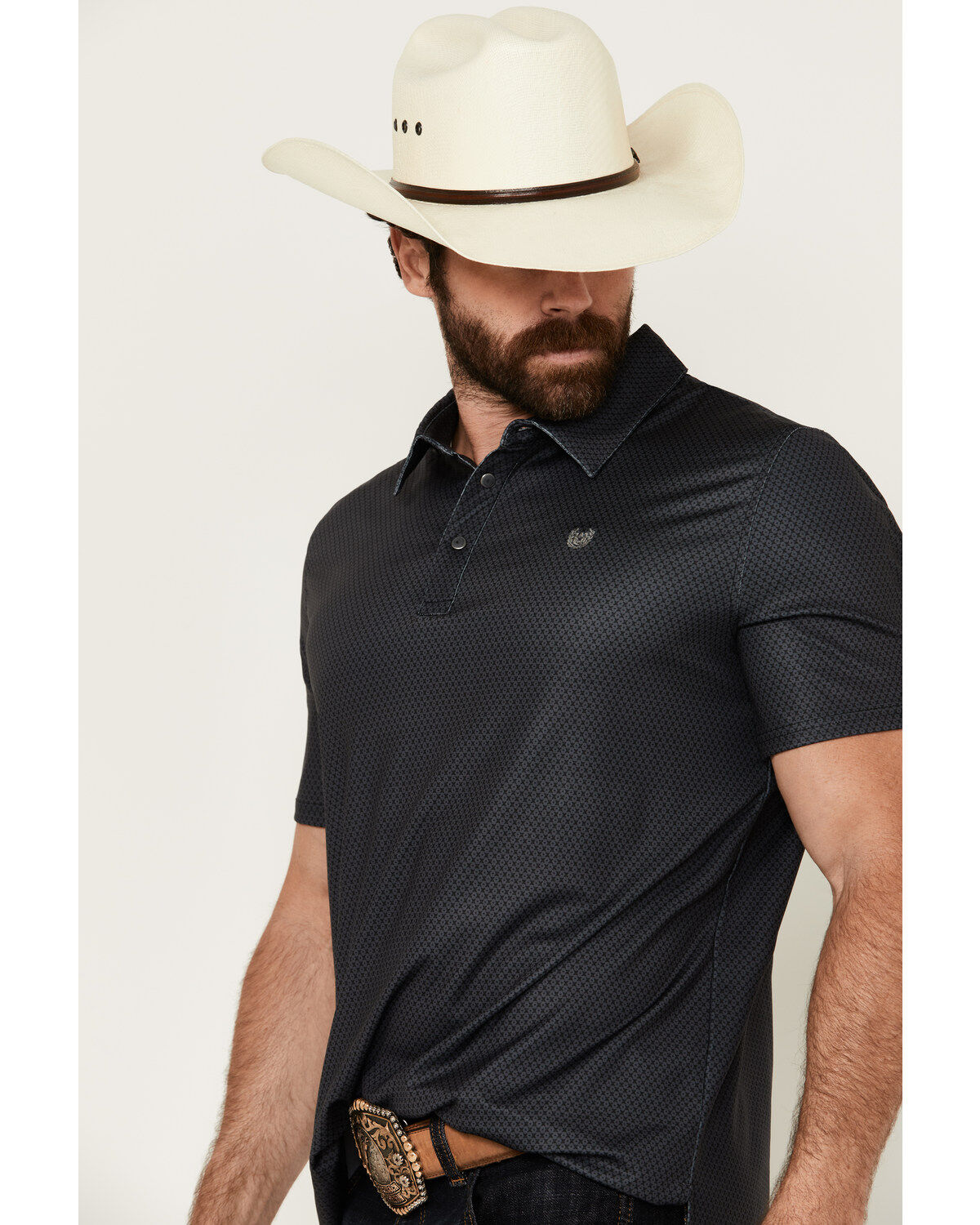 Panhandle Men's Geo Print Short Sleeve Stretch Polo Shirt