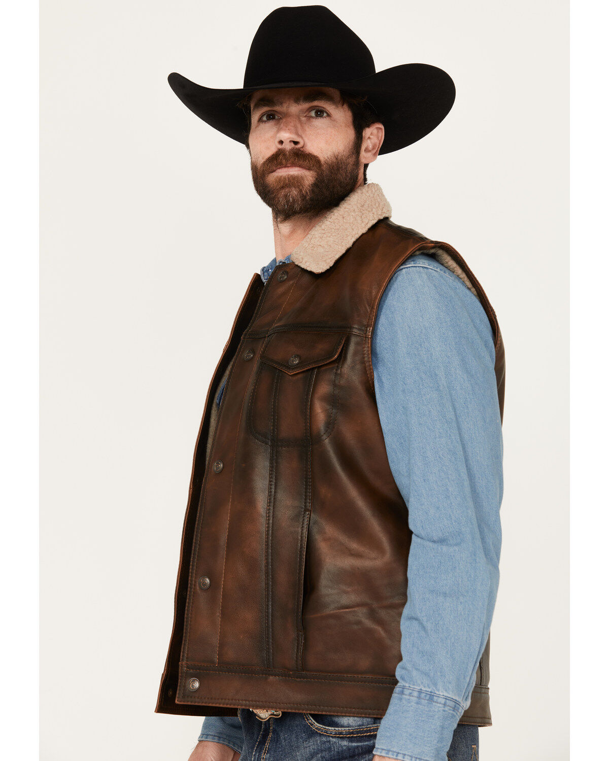 Cripple Creek Men's Sherpa Lined Leather Vest