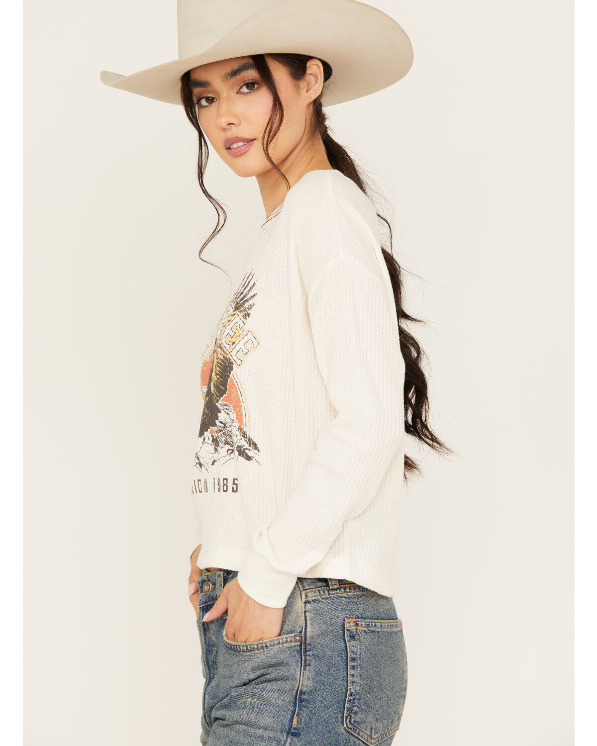 White Crow Women's American Eagle Long Sleeve Graphic Waffle Tee