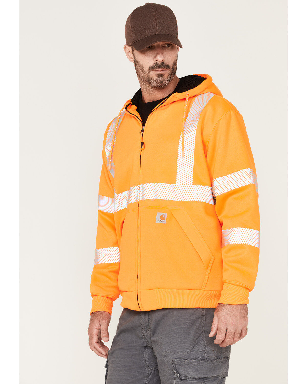 Carhartt Men's Hi-Vis Brite Orange Loose Fit Thermal Full-Zip Hooded Work Sweatshirt