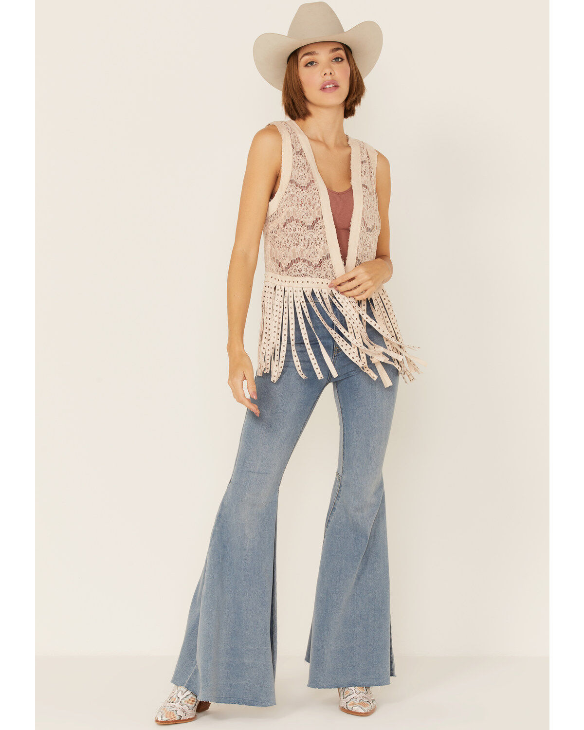 Vocal Women's Lace Studded Fringe Vest