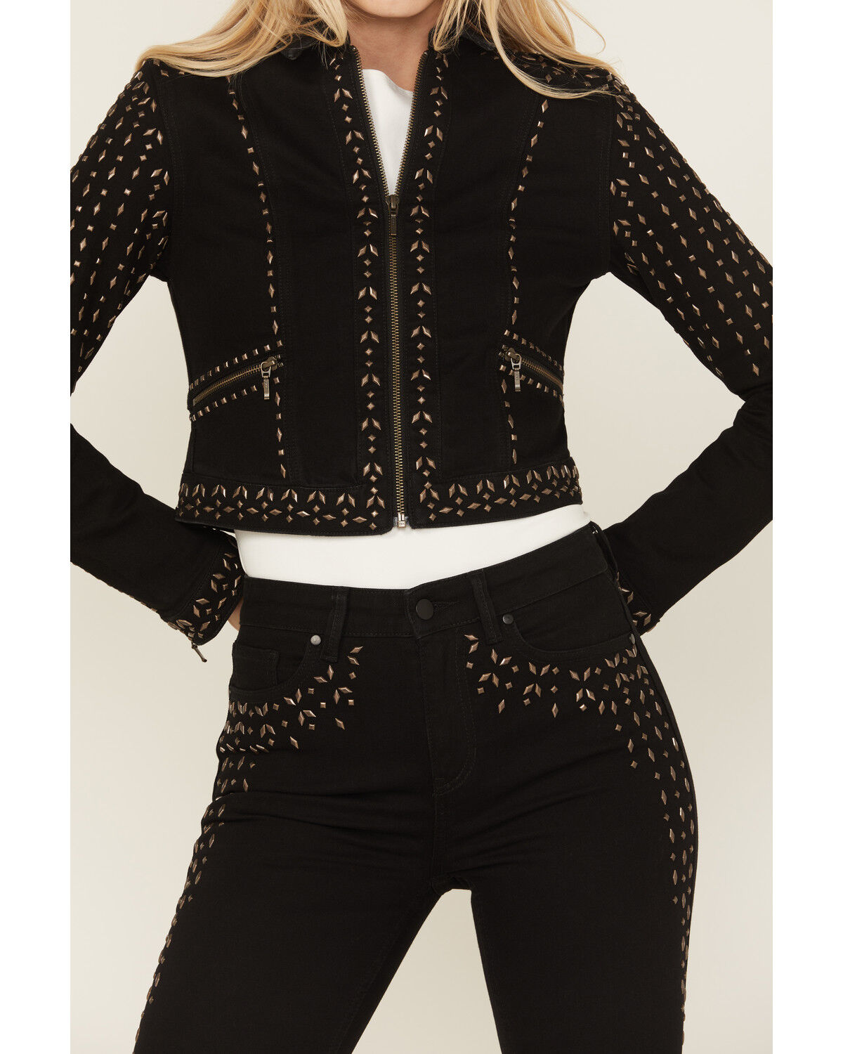 Wonderwest Women's Rigid Like Black Studded Jacket