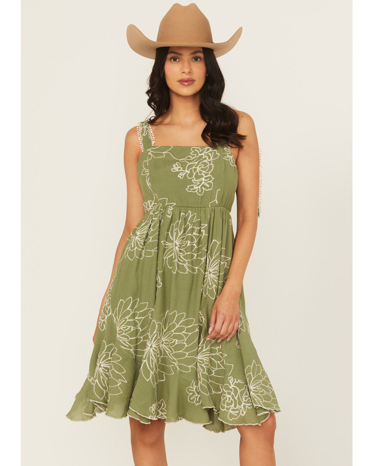 Wild Moss Women's Embroidered Tie Strap Mini Dress